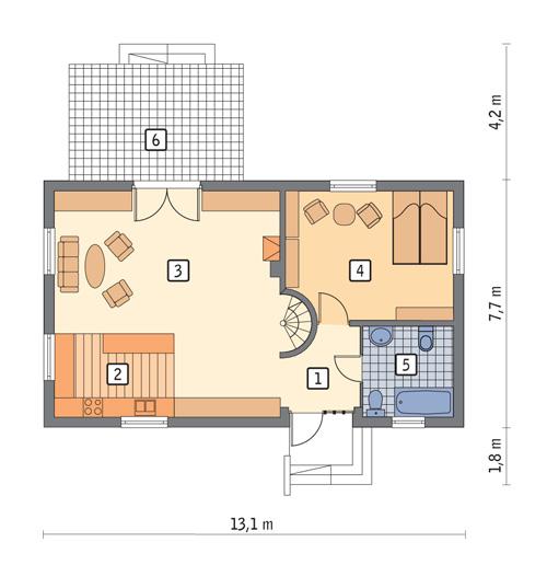 Rzut parteru POW. 83,9 m²