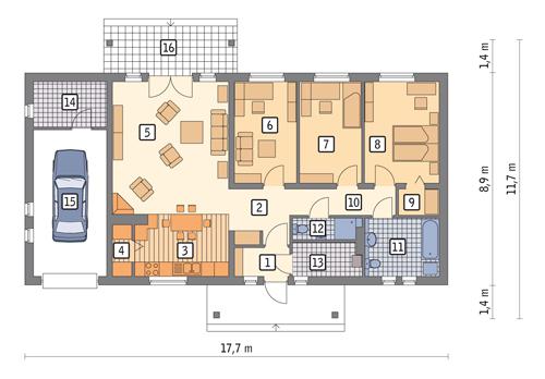 Rzut parteru POW. 127,4 m²