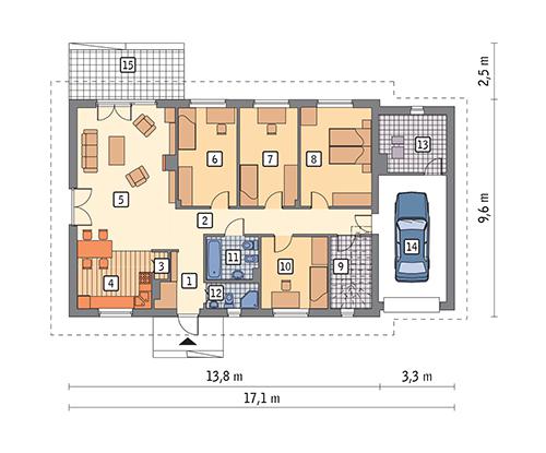 Rzut parteru POW. 132,4 m²