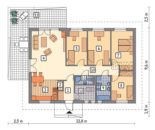 Rzut parteru POW. 107,4 m²