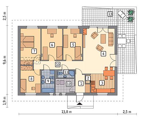 Rzut parteru lustro POW. 107,4 m²