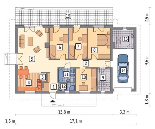 Rzut parteru POW. 132,4 m²