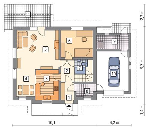 Rzut parteru POW. 88,8 m²