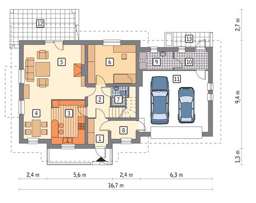 Rzut parteru POW. 110,3 m²