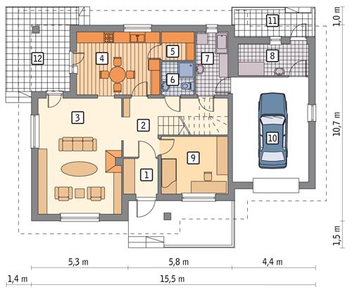 Rzut parteru POW. 111,9 m²