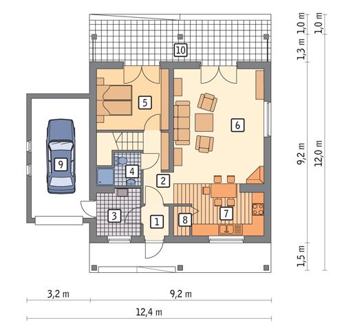 Rzut parteru POW. 80,7 m²