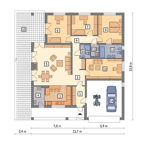 Rzut parteru POW. 157,8 m²