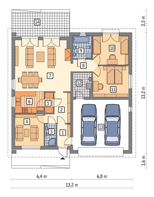 Rzut parteru POW. 138,8 m²