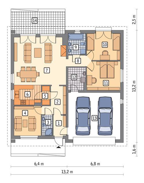 Rzut parteru POW. 138,8 m²