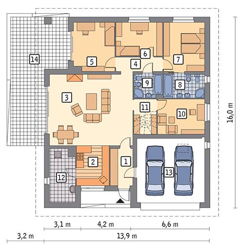 Rzut parteru POW. 168,0 m²