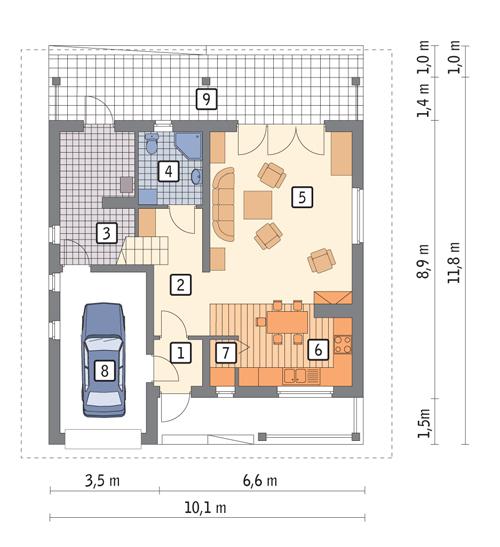 Rzut parteru POW. 73,0 m²