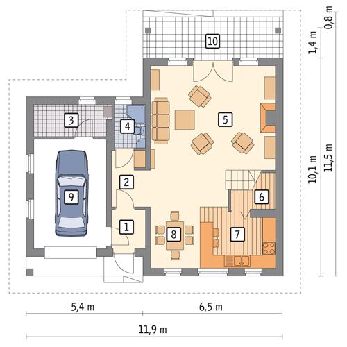 Rzut parteru POW. 80,6 m²