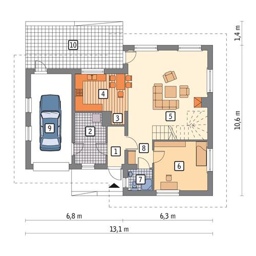 Rzut parteru POW. 90,2 m²
