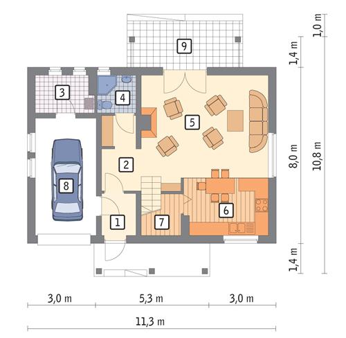 Rzut parteru POW. 70,0 m²