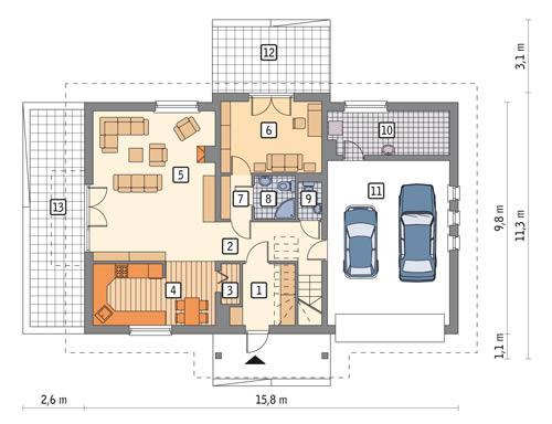 Rzut parteru POW. 124,4 m²