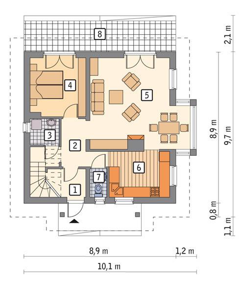 Rzut parteru POW. 63,8 m²