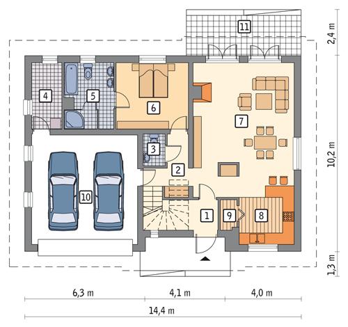 Rzut parteru POW. 114,4 m²