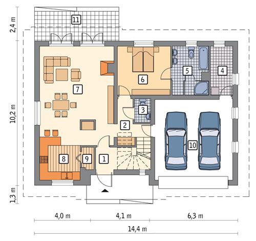 Rzut parteru lustro POW. 114,4 m²