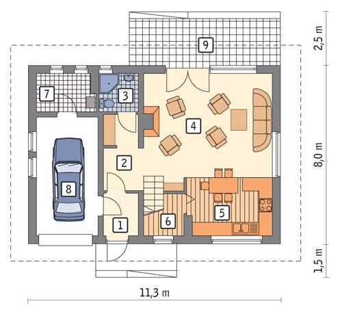 Rzut parteru POW. 70,7 m²