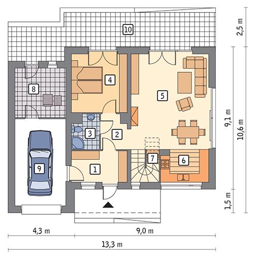 Rzut parteru POW. 93,8 m²