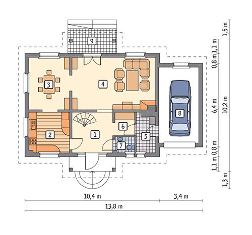 Rzut parteru POW. 83,4 m²