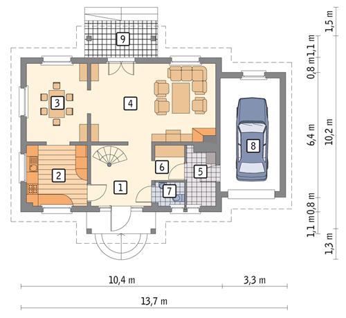 Rzut parteru POW. 83,0 m²