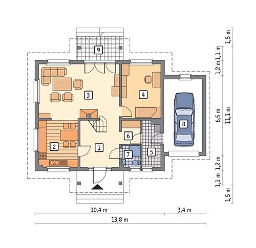 Rzut parteru POW. 91,8 m²