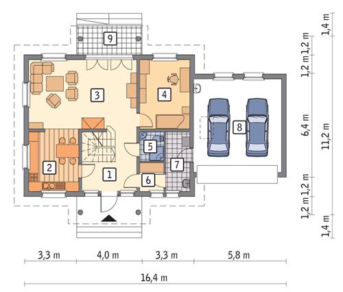 Rzut parteru POW. 107,8 m²