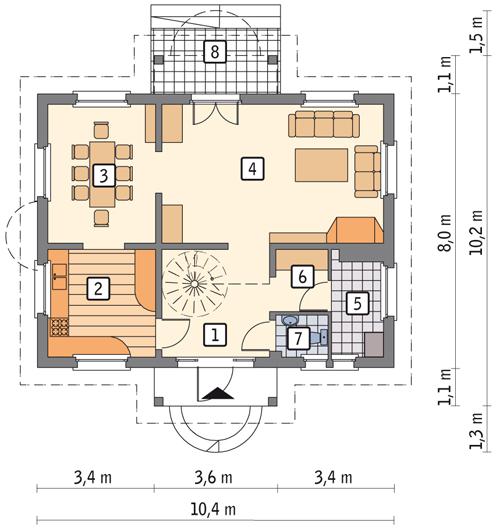 Rzut parteru POW. 65,5 m²