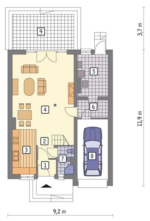 Rzut parteru POW. 82,6 m²
