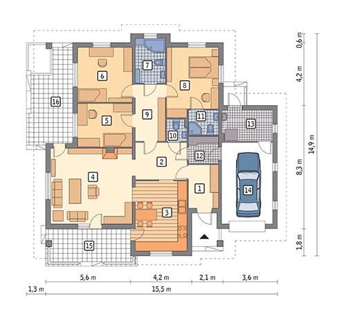 Rzut parteru POW. 142,3 m²