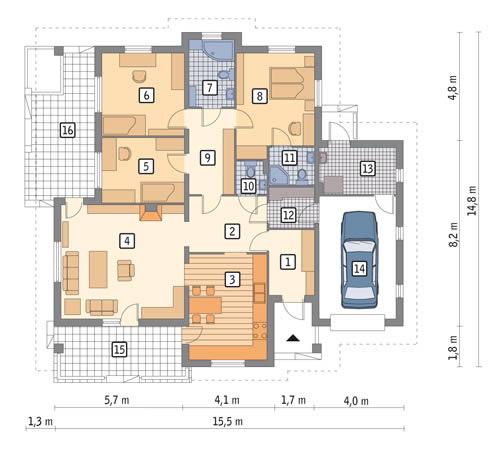 Rzut parteru POW. 142,3 m²