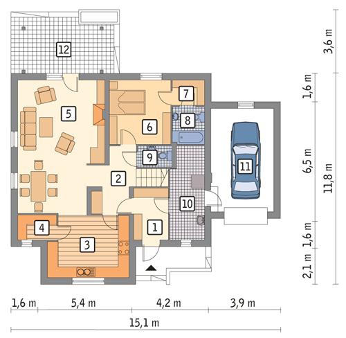 Rzut parteru POW. 113,3 m²