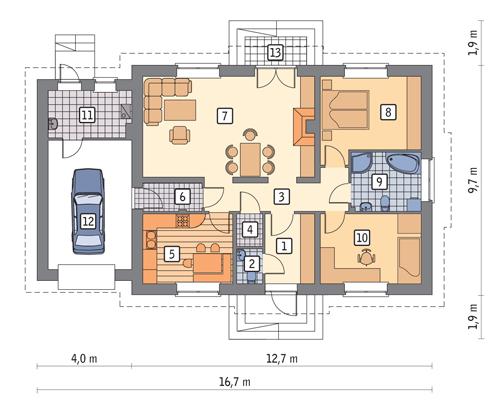 Rzut parteru POW. 121,3 m²