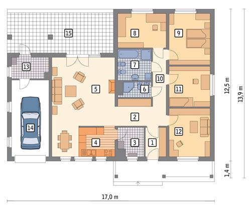 Rzut parteru POW. 145,9 m²