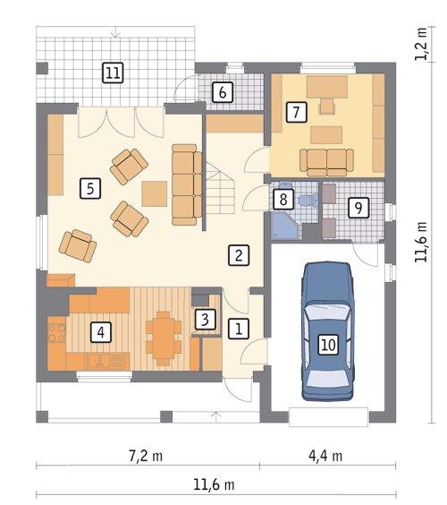 Rzut parteru POW. 93,3 m²