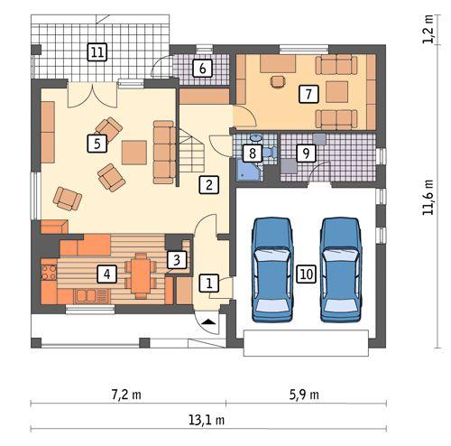 Rzut parteru POW. 107,8 m²
