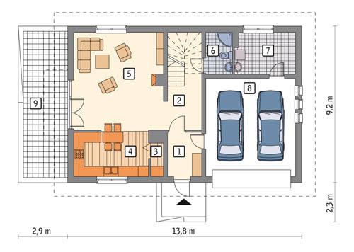 Rzut parteru POW. 100,7 m²