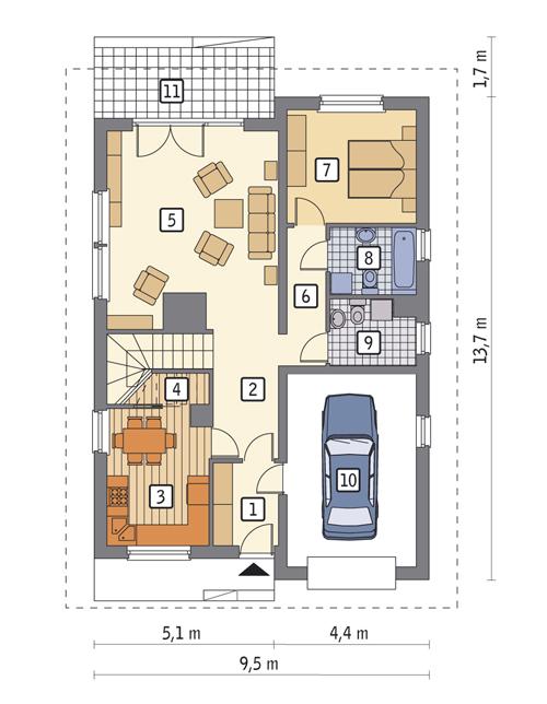 Rzut parteru POW. 96,9 m²