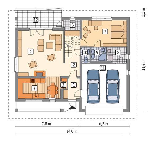 Rzut parteru POW. 115,7 m²