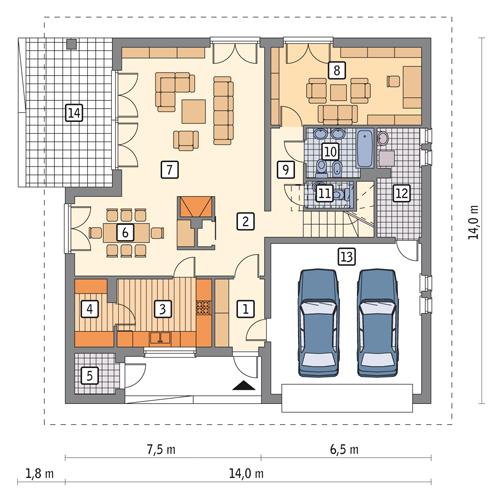 Rzut parteru POW. 139,1 m²