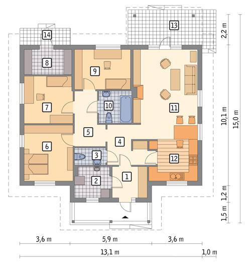 Rzut parteru POW. 114,8 m²