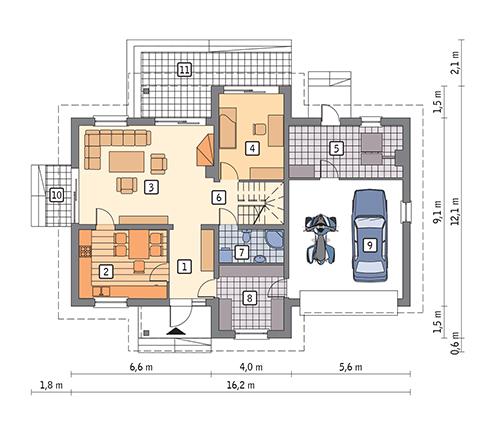 Rzut parteru POW. 124,0 m²