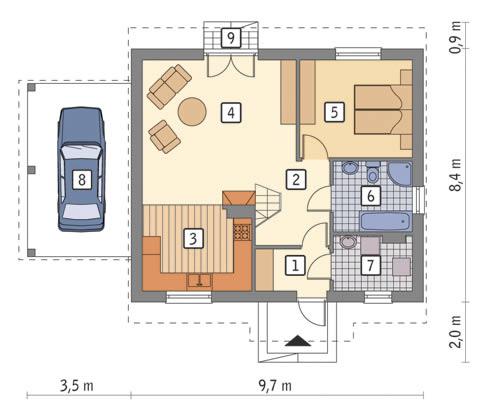 Rzut parteru POW. 63,6 m²