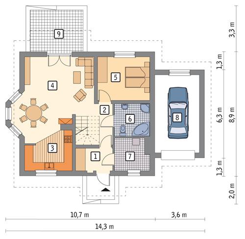 Rzut parteru POW. 85,5 m²