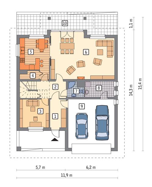 Rzut parteru POW. 122,9 m²