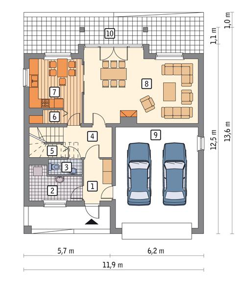 Rzut parteru POW. 105,8 m²