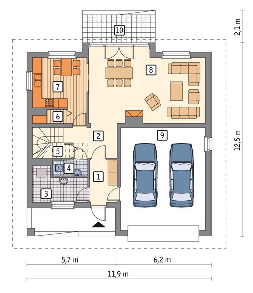 Rzut parteru POW. 105,8 m²