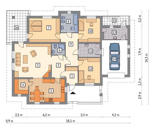 Rzut parteru POW. 160,6 m²