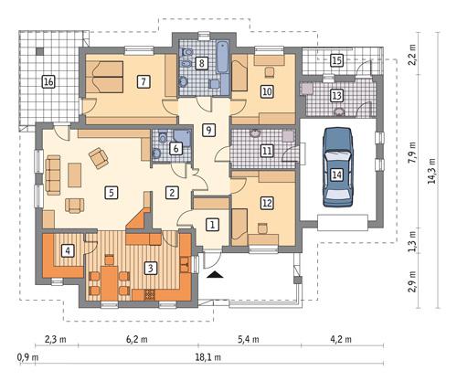 Rzut parteru POW. 160,6 m²